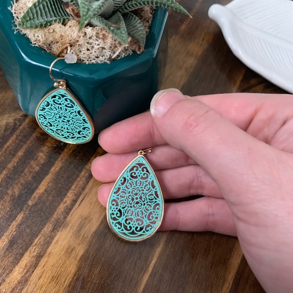 Filigree Tear Drop Earrings Mint - Picture 4 of 6